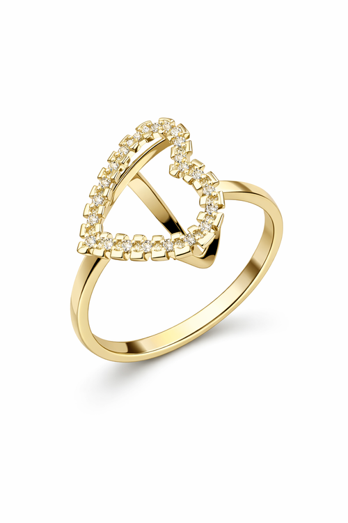 Anel Dourado Meia Aliança com Zircônias